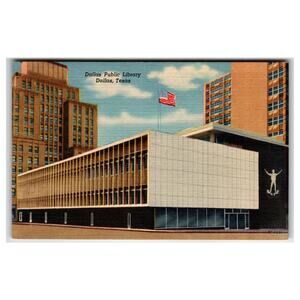 Dallas Public Library Texas Linen Postcard Mid-Century Modern Architecture